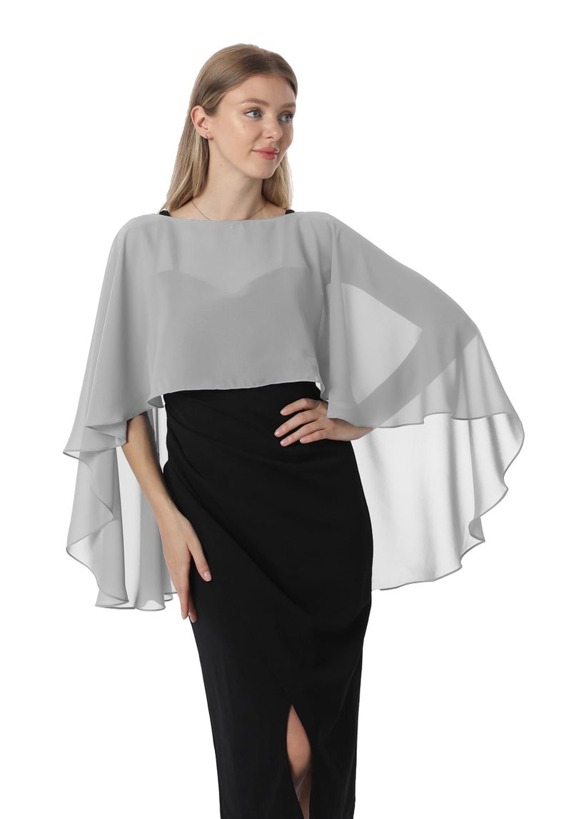 Hotshawl Capelets for women Chiffon Cape Shawls and Wraps for Evening Dress Wedding Capes Cover Up (Silver) - Image 3